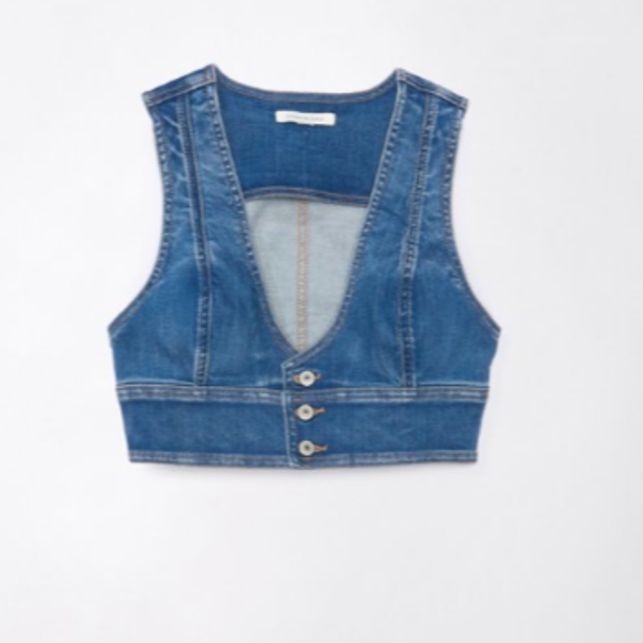 American Eagle Cropped Denim Bra Tank Top - Picture 2 of 2